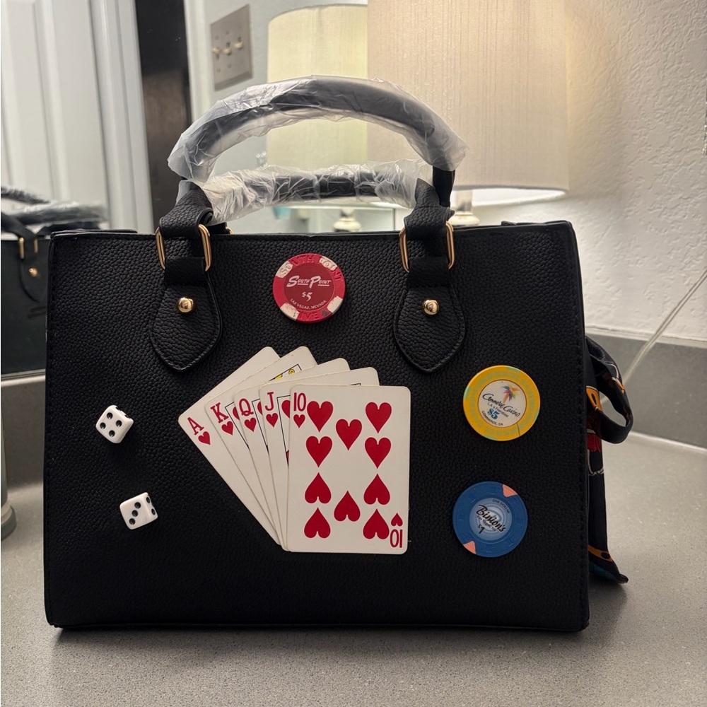 Black Designer Handbag with Poker Theme